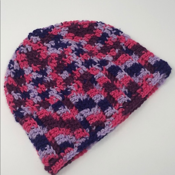 Slouchy winter beanie pink purple adult or teen New hand crochet by me #360 - Picture 5 of 5